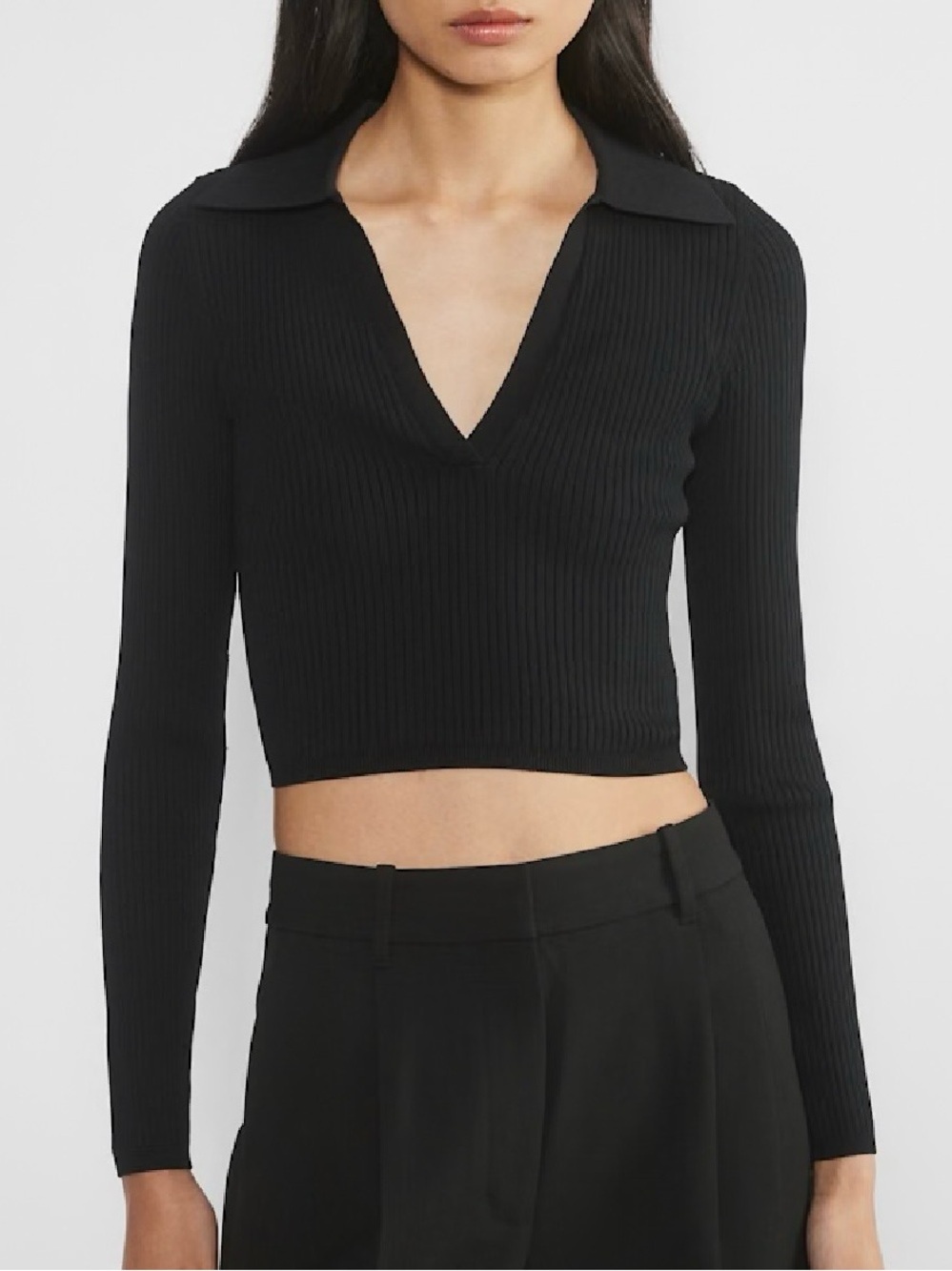 Aritzia Babaton Sculpt Knit Polo Top Minimalist Quiet Luxury Black XS